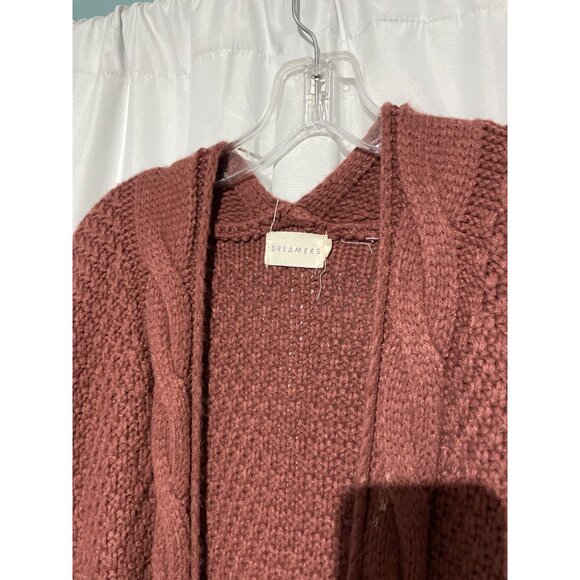 Chunky Knit Open Front Cardigan Sweater With Pockets Dusty Rose By Dreamers Wome - Picture 3 of 5